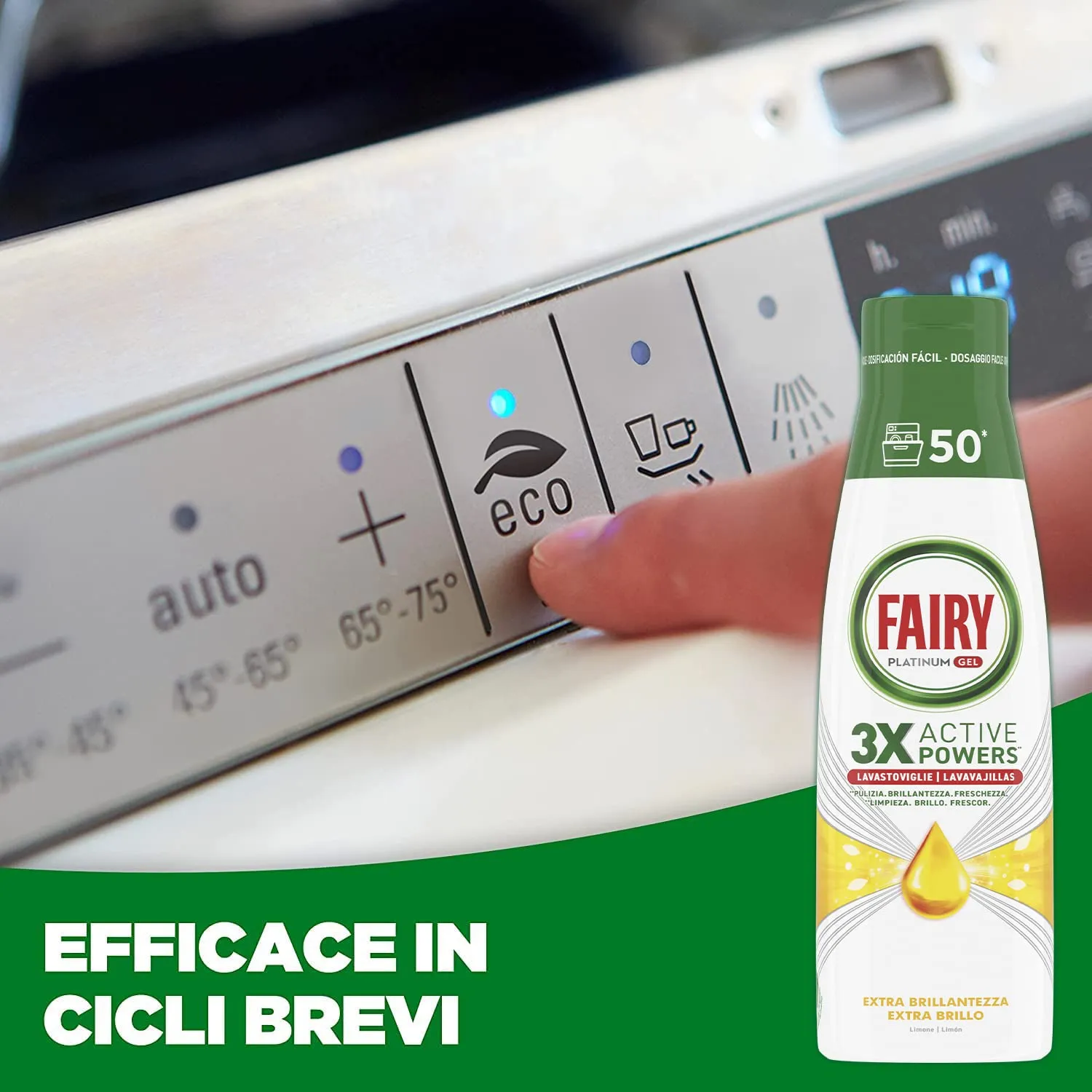 Fairy Platinum Limone gel lavastoviglie 50 lavaggi brillantezza