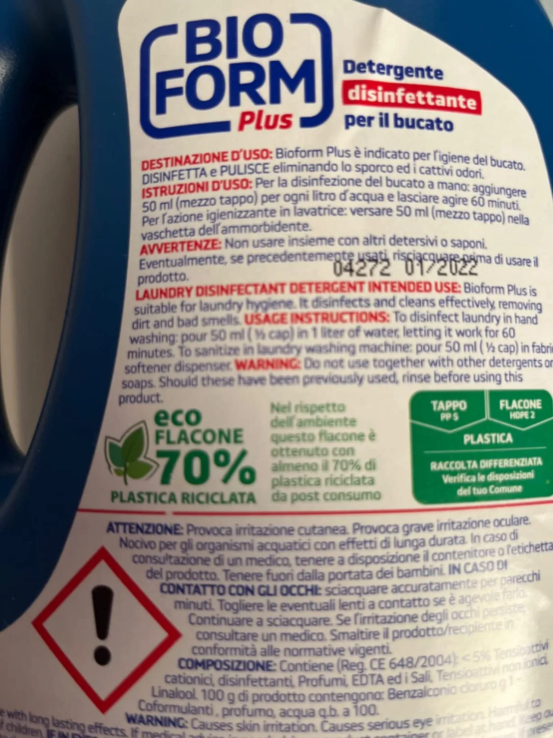 Bioform Plus additivo disinfettante bucato liquido 1500 ml