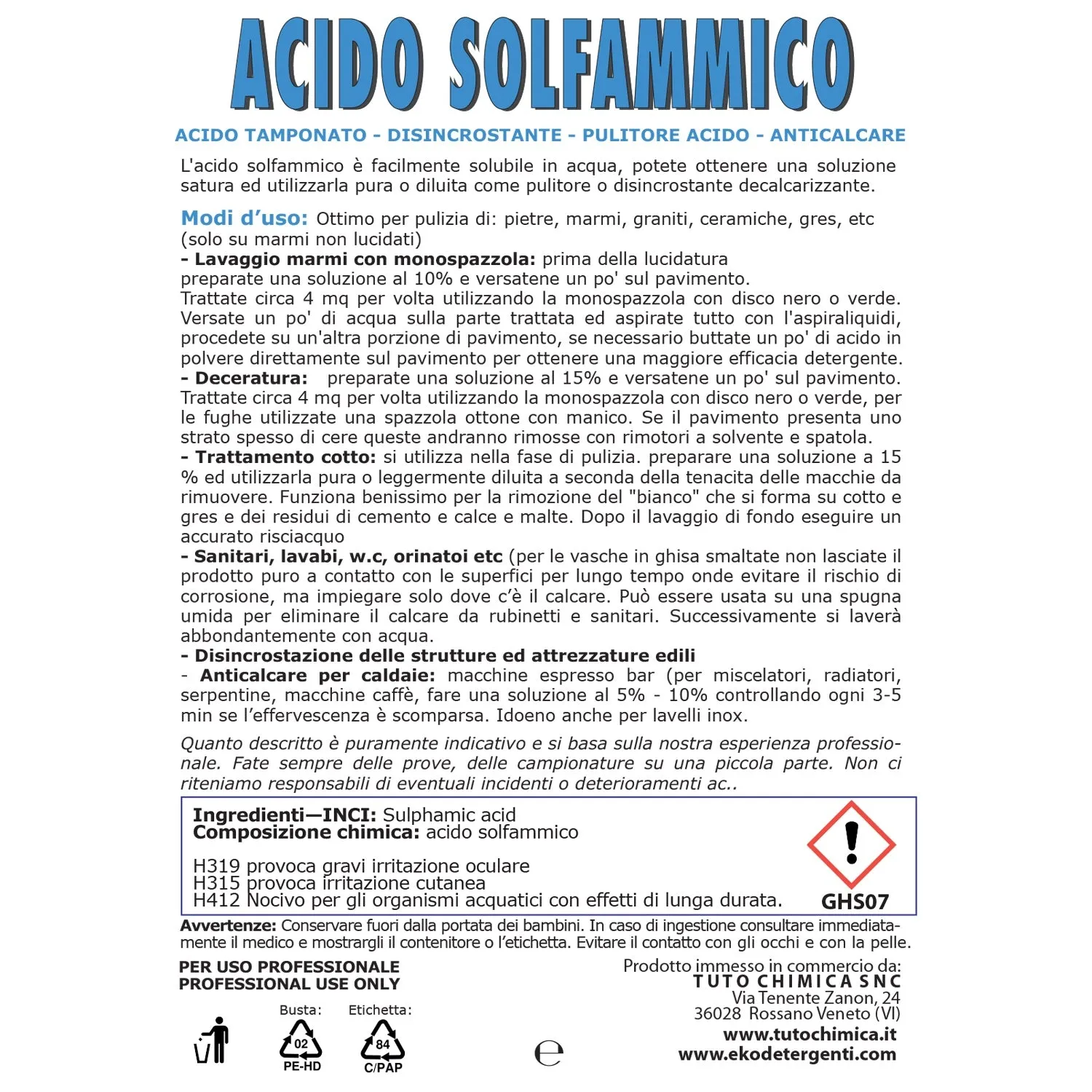 Tuto Chimica acido solfammico 500 g disincrostante