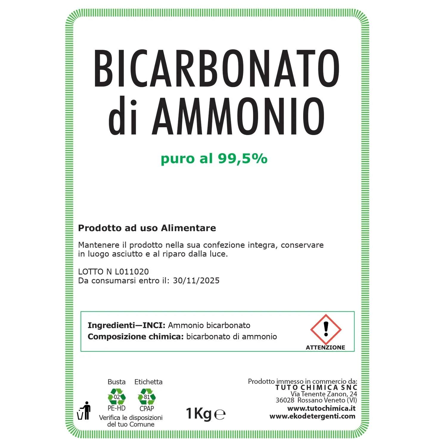 Tuto Chimica Bicarbonato Ammonio puro 1 kg lievito dolci
