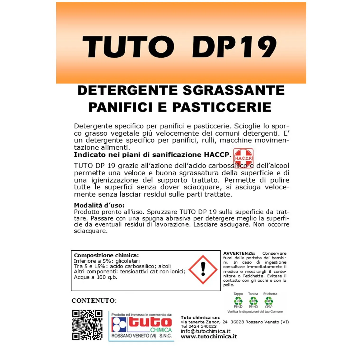 Tuto Chimica DP 19 detergente panifici 1 L senza risciacquo