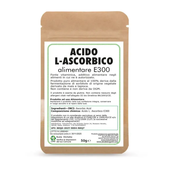 Tuto Chimica Acido L-Ascorbico E300 alimentare 50g polvere pura