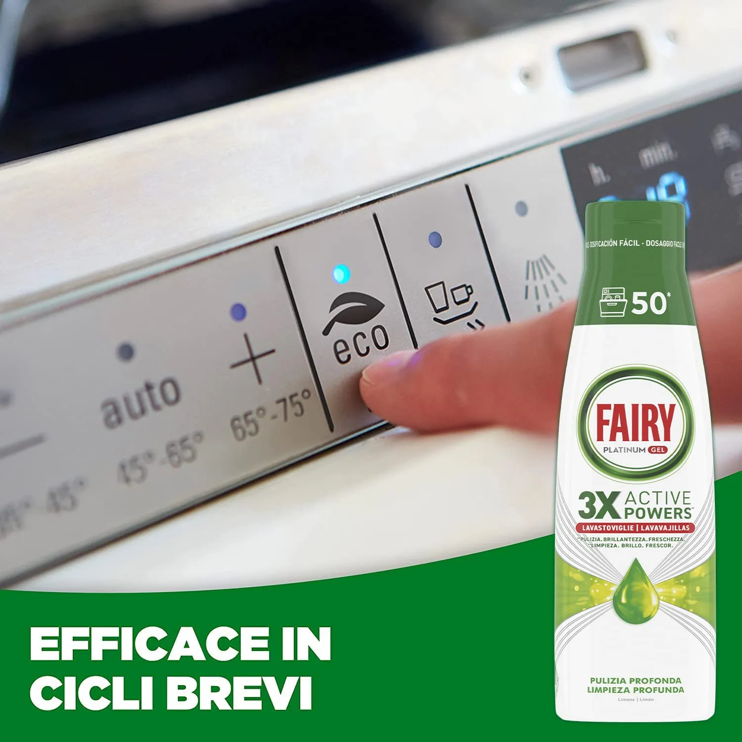 Fairy Platinum gel lavastoviglie 50 lavaggi limone