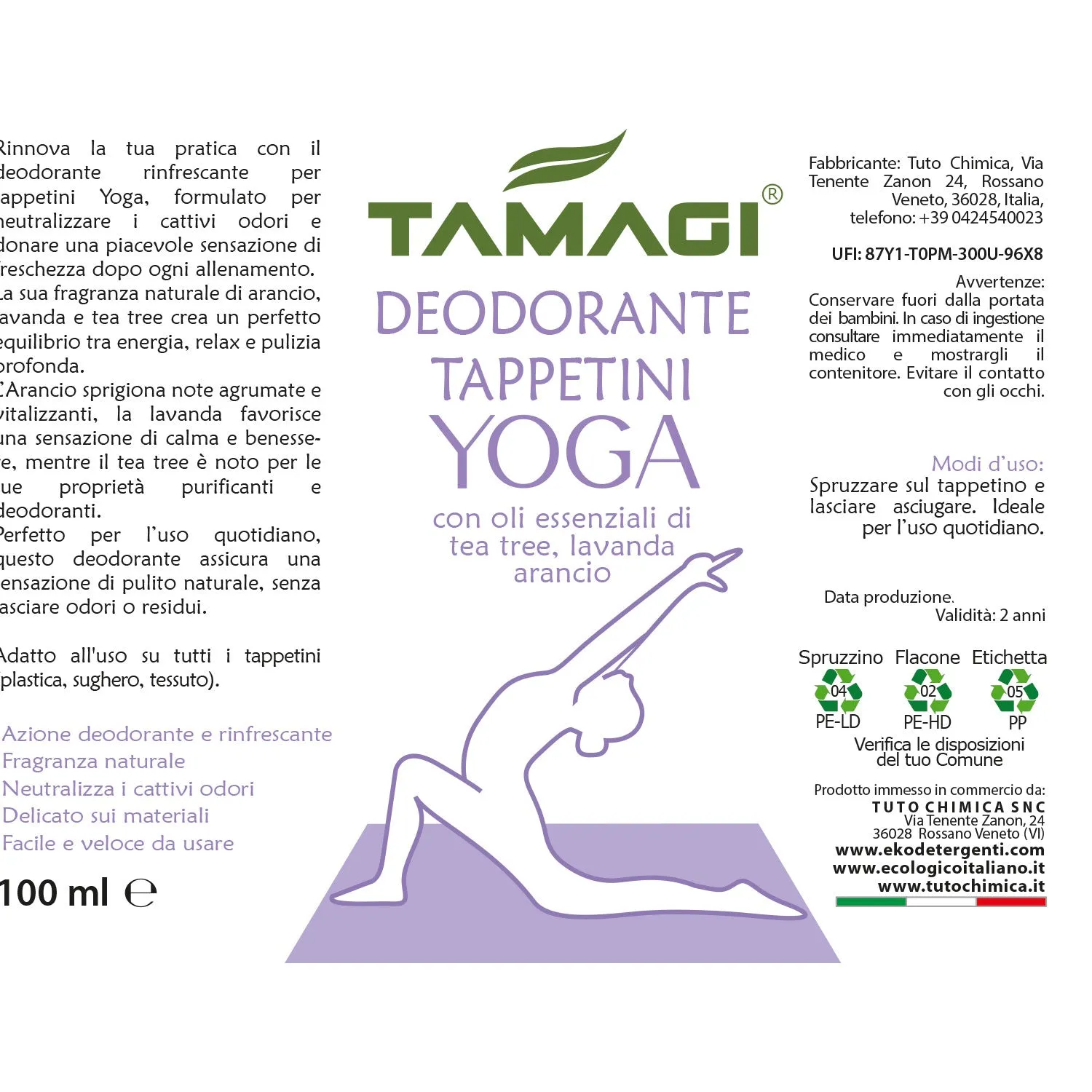 Tuto Chimica Deodorante tappetini yoga 100 ml arancio