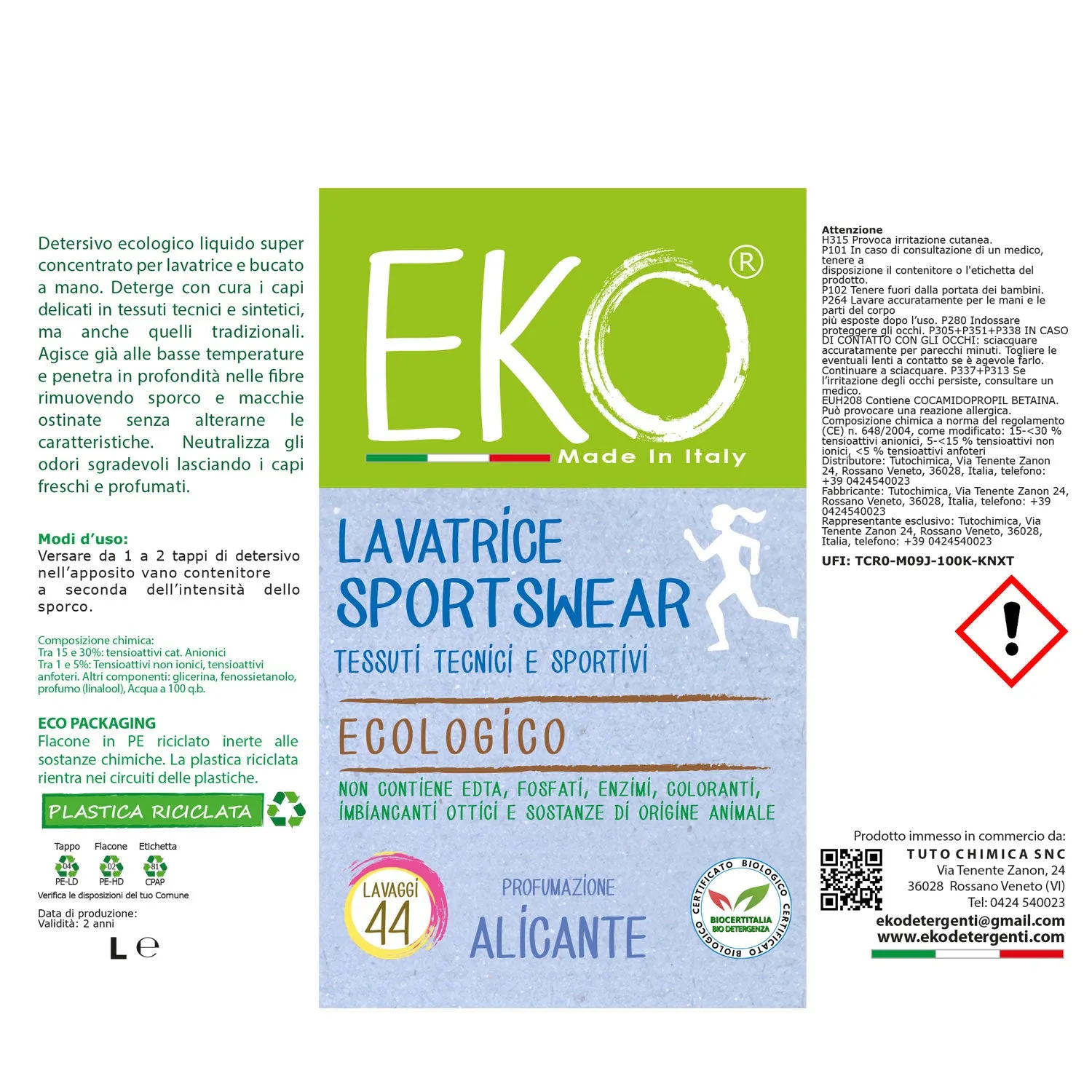 Tuto Chimica Eko Sportswear detersivo bucato 1,1 L basse temperature