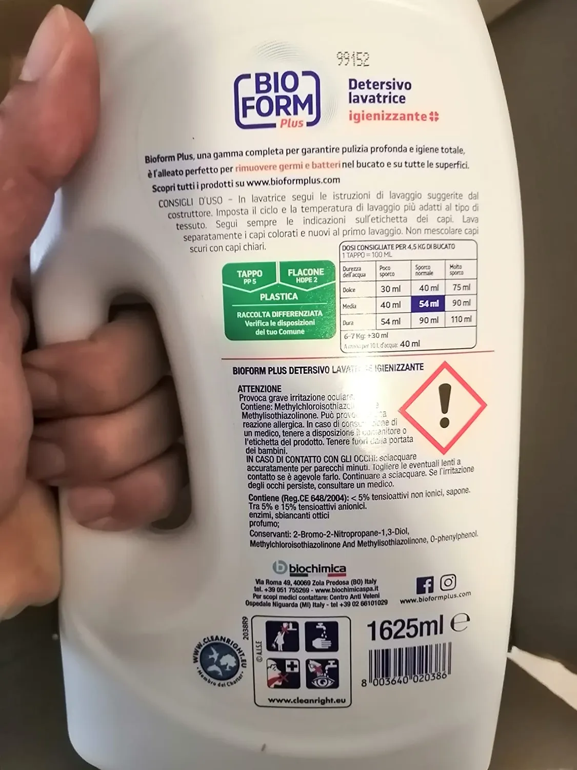 Bioform Plus Igienizzante Eucalipto detersivo lavatrice liquido 30 lavaggi