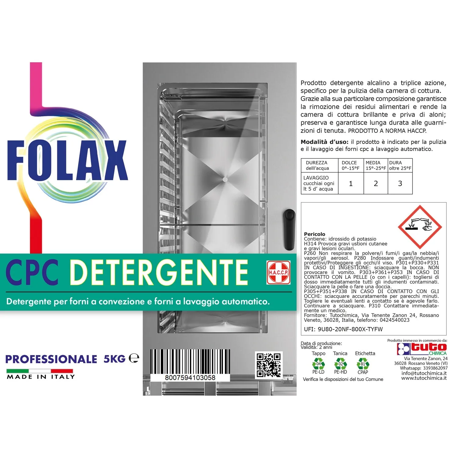 Tuto Chimica Folax CPC detergente forni 5 kg alcalino