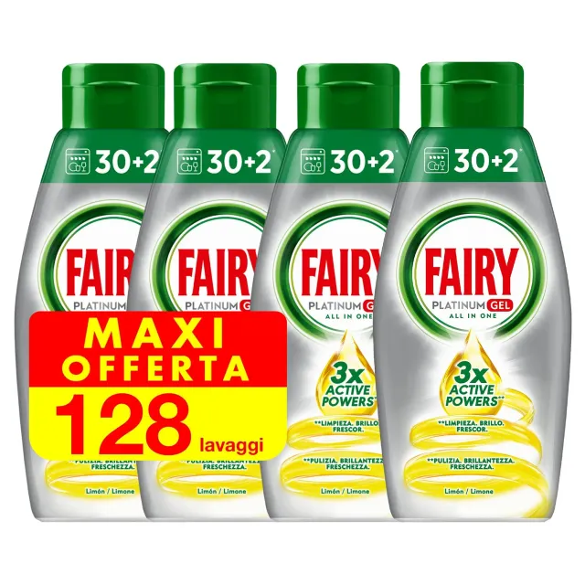 Fairy Platinum Gel lavastoviglie 128 lavaggi limone