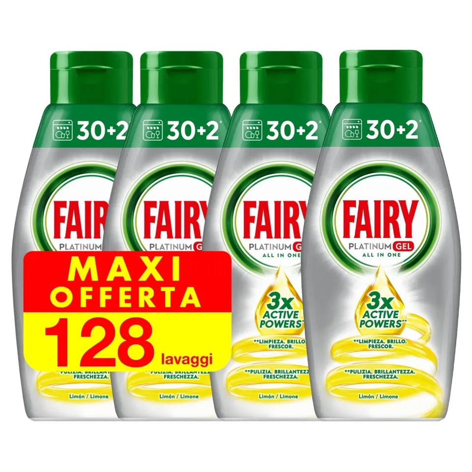 Fairy Platinum Gel lavastoviglie 128 lavaggi limone