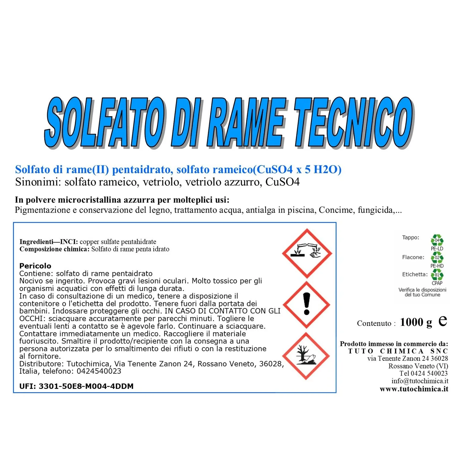 Tuto Chimica Solfato di Rame puro 1Kg cristalli tecnici