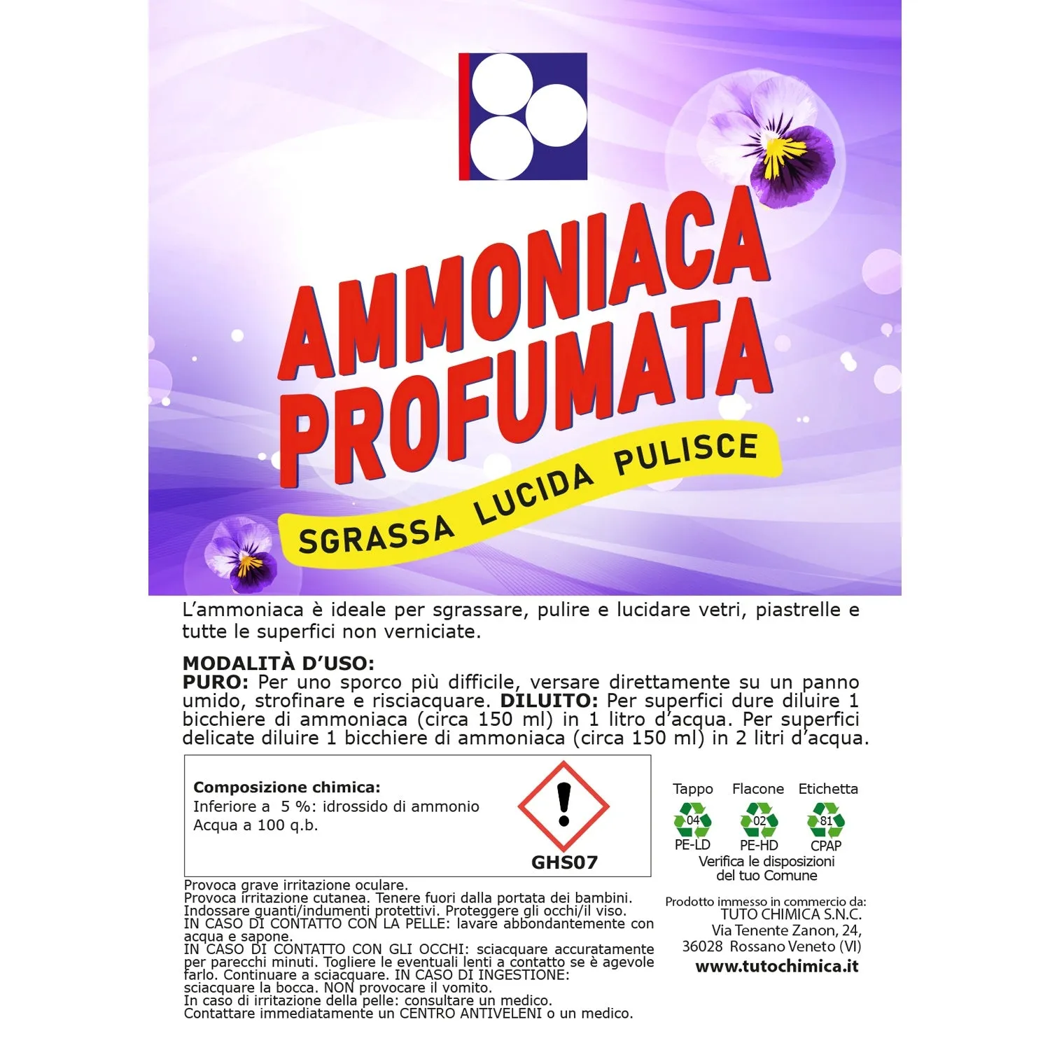 Tuto Chimica Ammoniaca Profumata Detergente Sgrassante 1 L Vetri