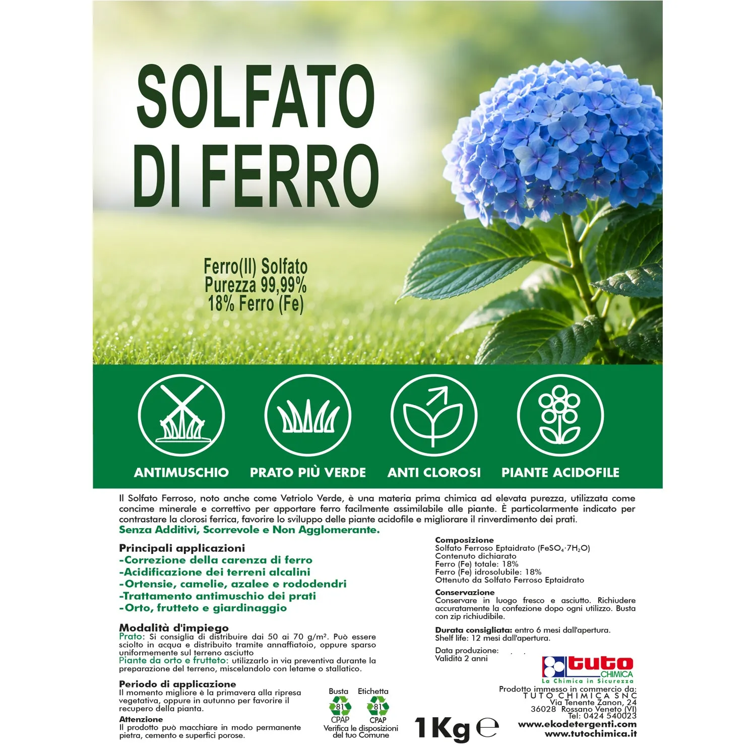 Tuto Chimica solfato di ferro concime prato 1 kg 18% Fe