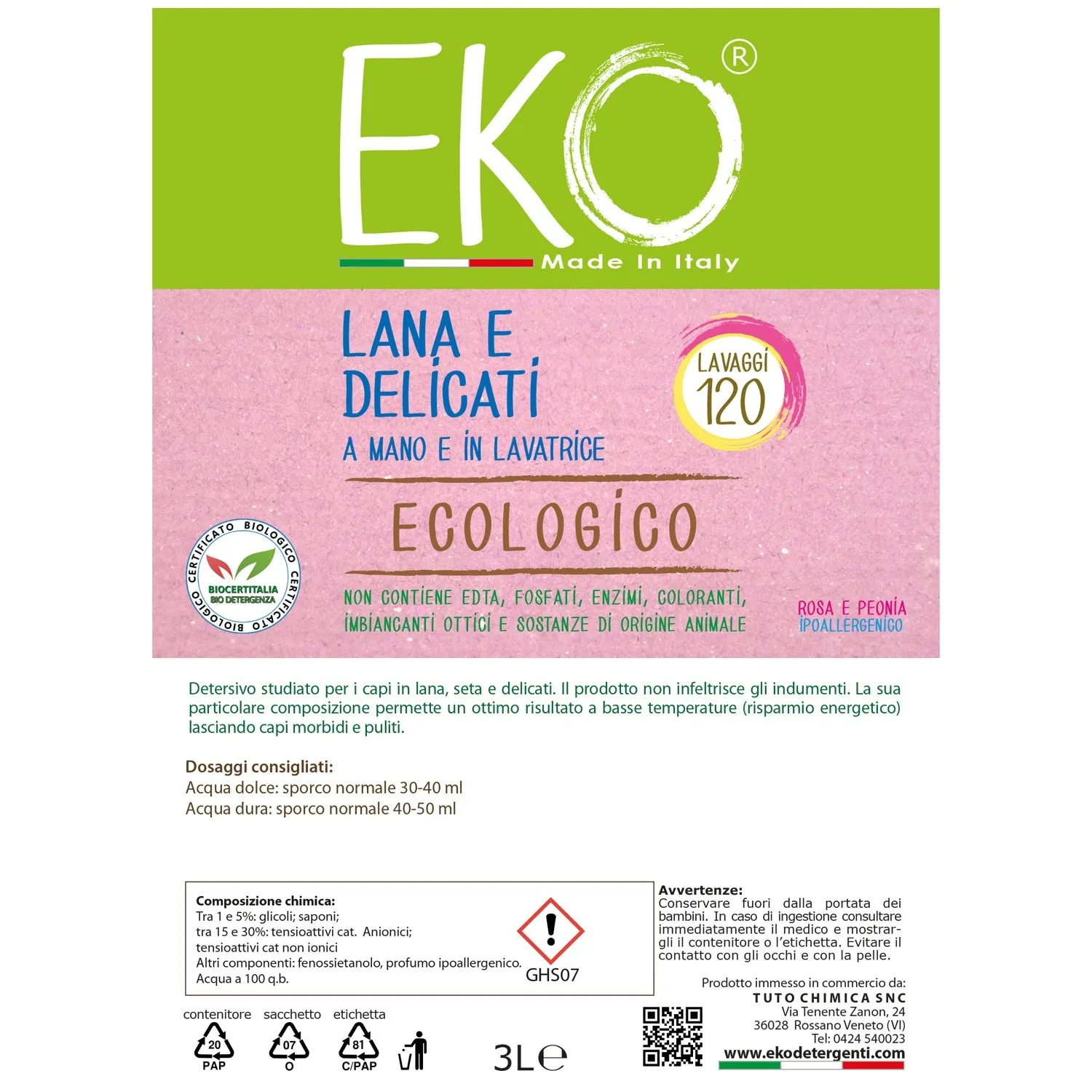 Tuto Chimica Eko Kit Bag in Box detersivo lana 3L+600ml