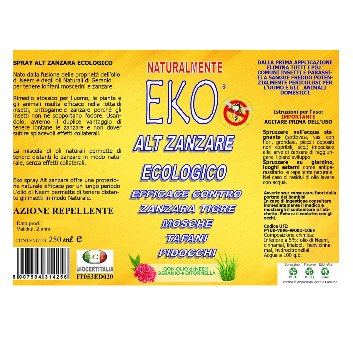 Tuto Chimica Eko Alt repellente zanzare 120 ml ecologico