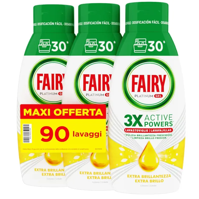 Fairy Platinum Limone gel lavastoviglie 90 lavaggi 3 pz