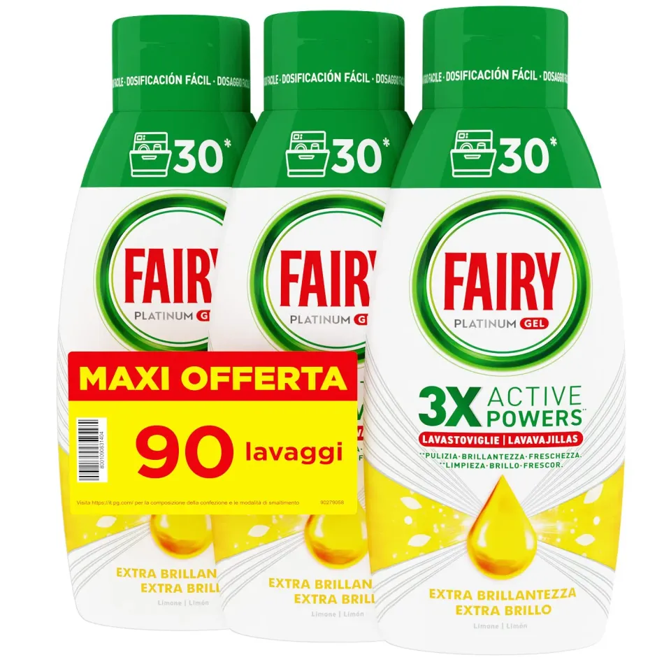 Fairy Platinum Limone gel lavastoviglie 90 lavaggi 3 pz
