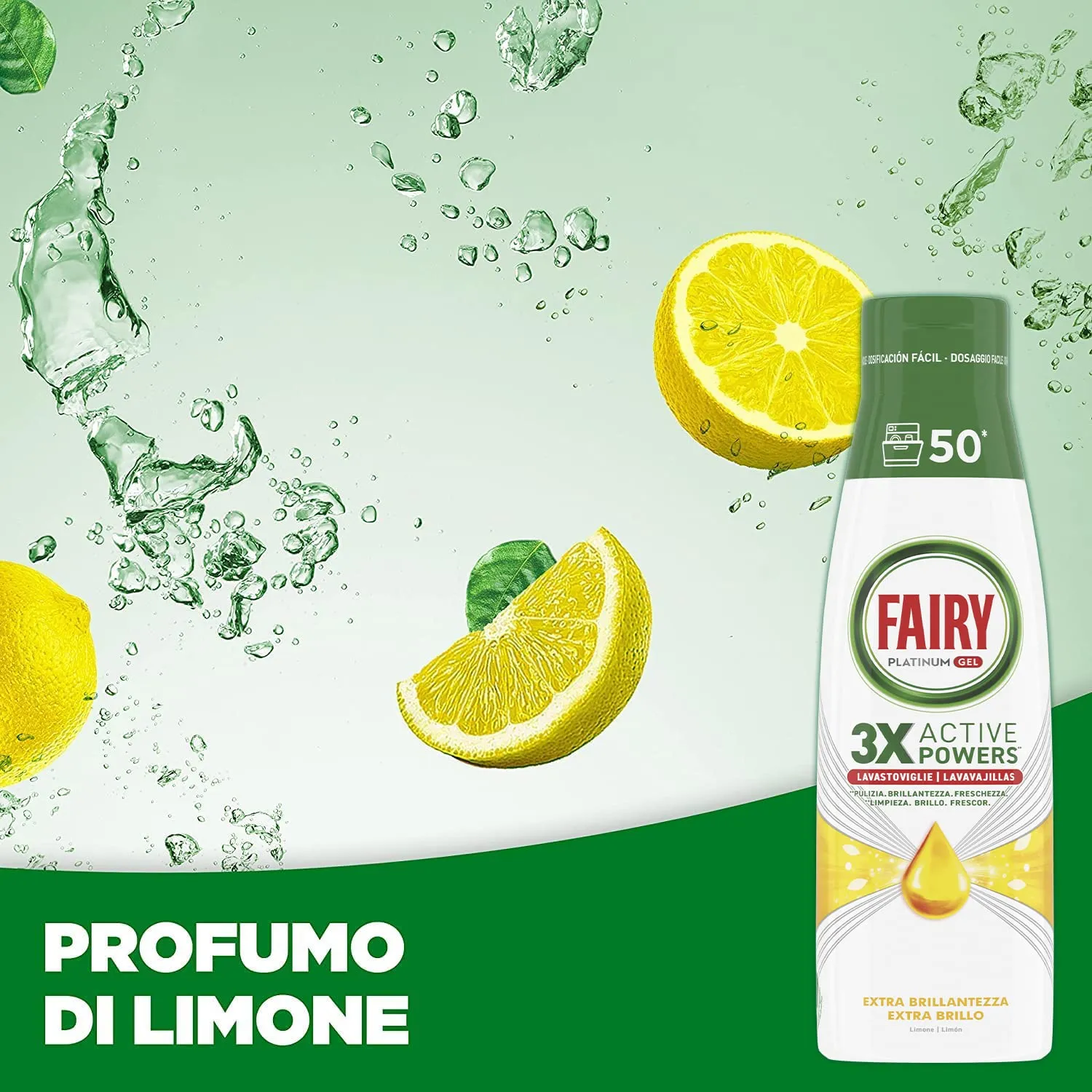 Fairy Platinum Limone gel lavastoviglie 50 lavaggi brillantezza