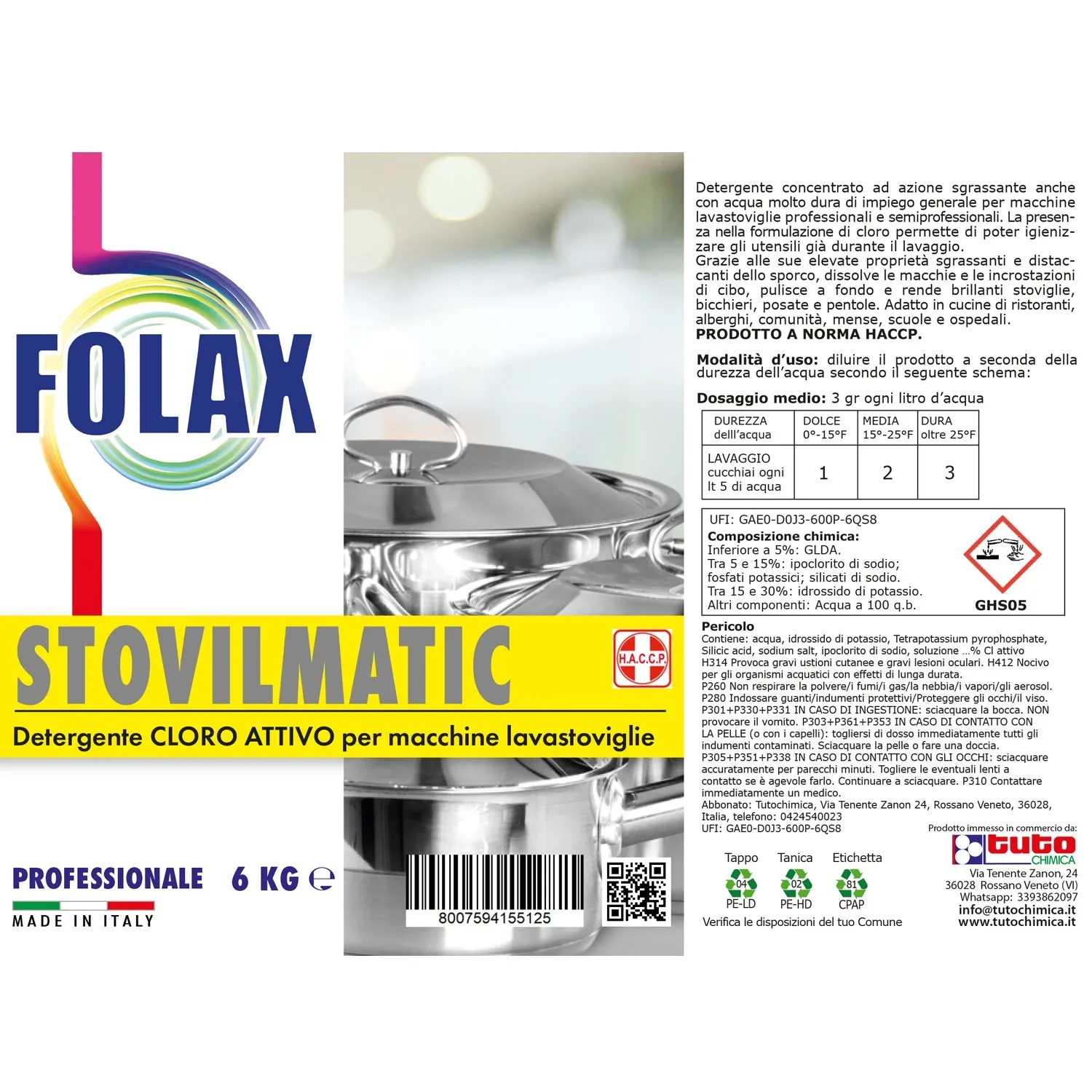 Tuto Chimica Folax Stovilmatic detergente lavastoviglie 6 kg cloro