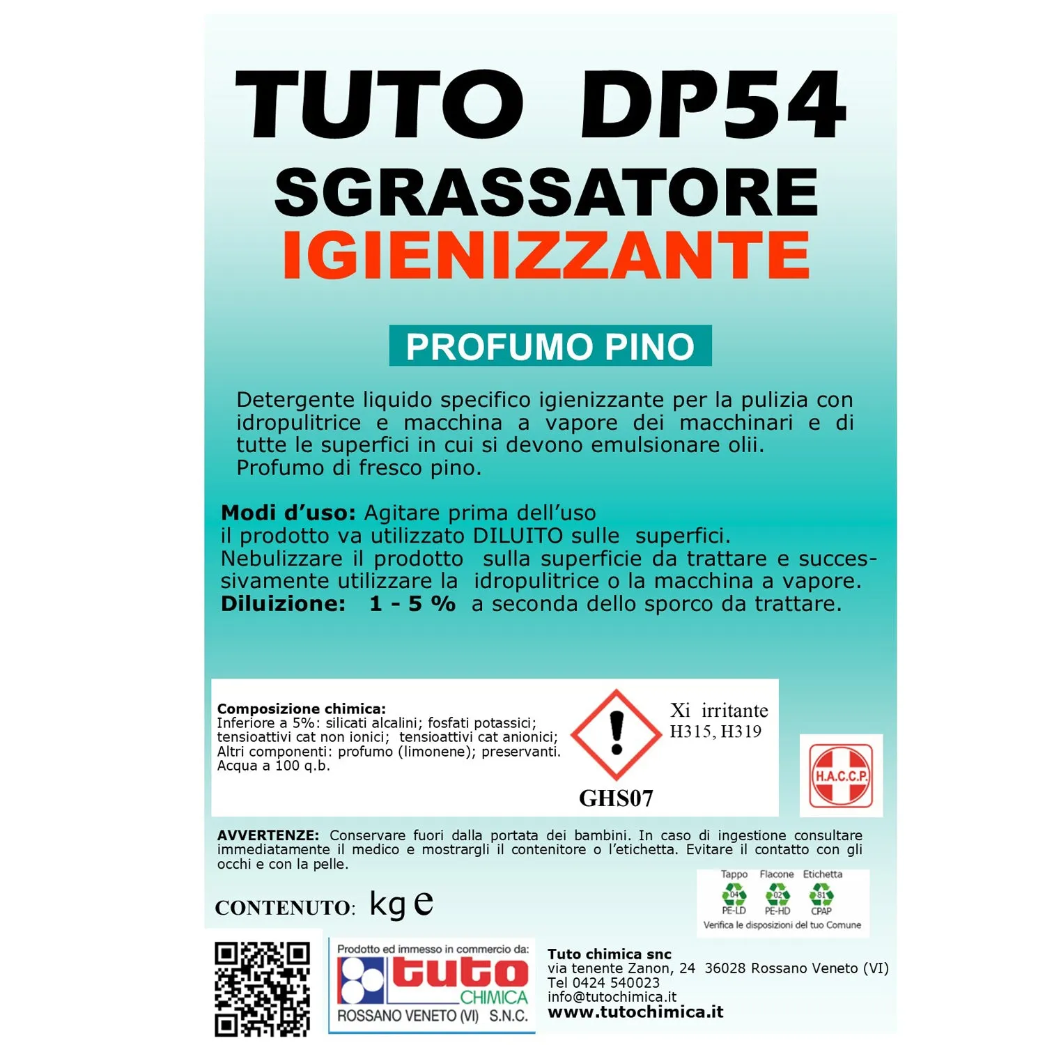 Tuto Chimica DP 54 sgrassatore igienizzante 5 Kg pino