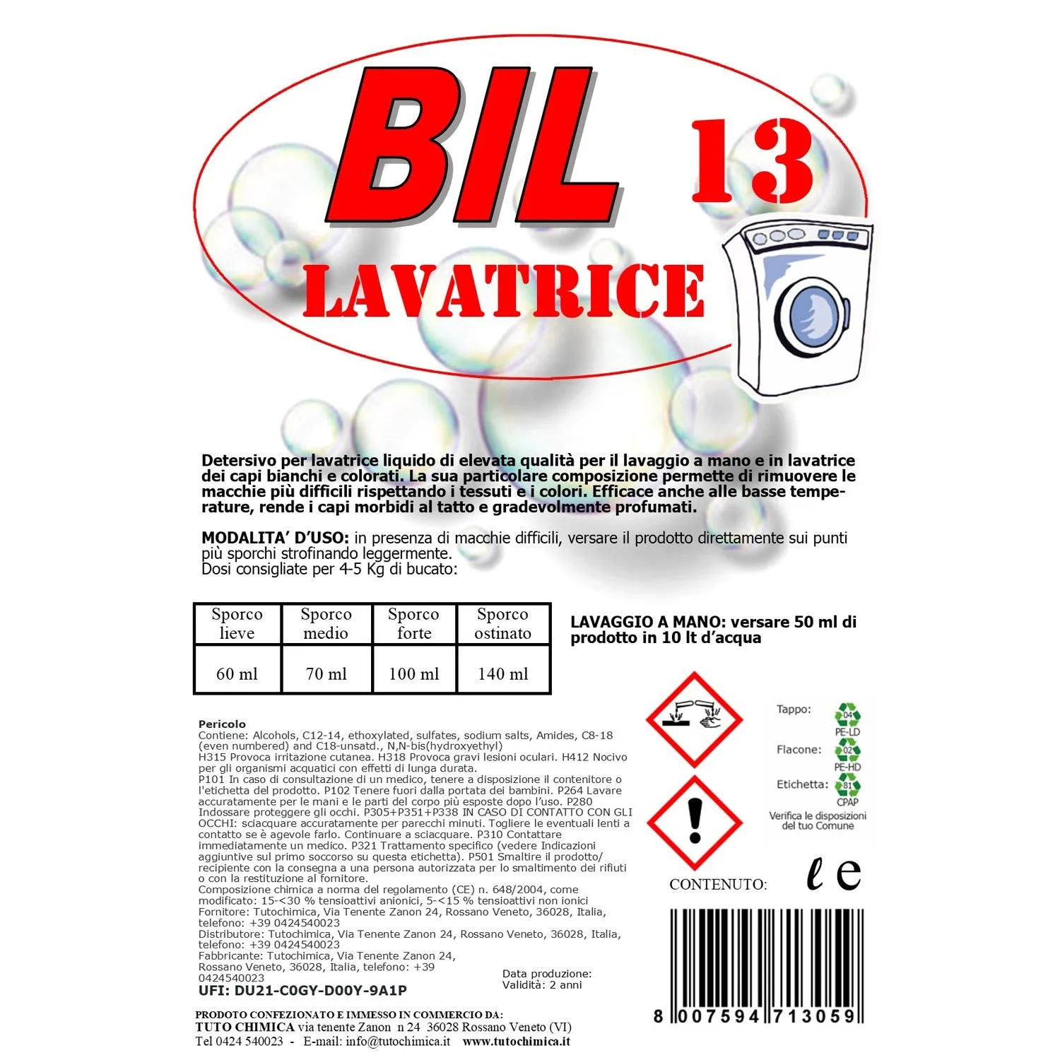 Tuto Chimica Bil 13 detersivo lavatrice liquido 5 kg