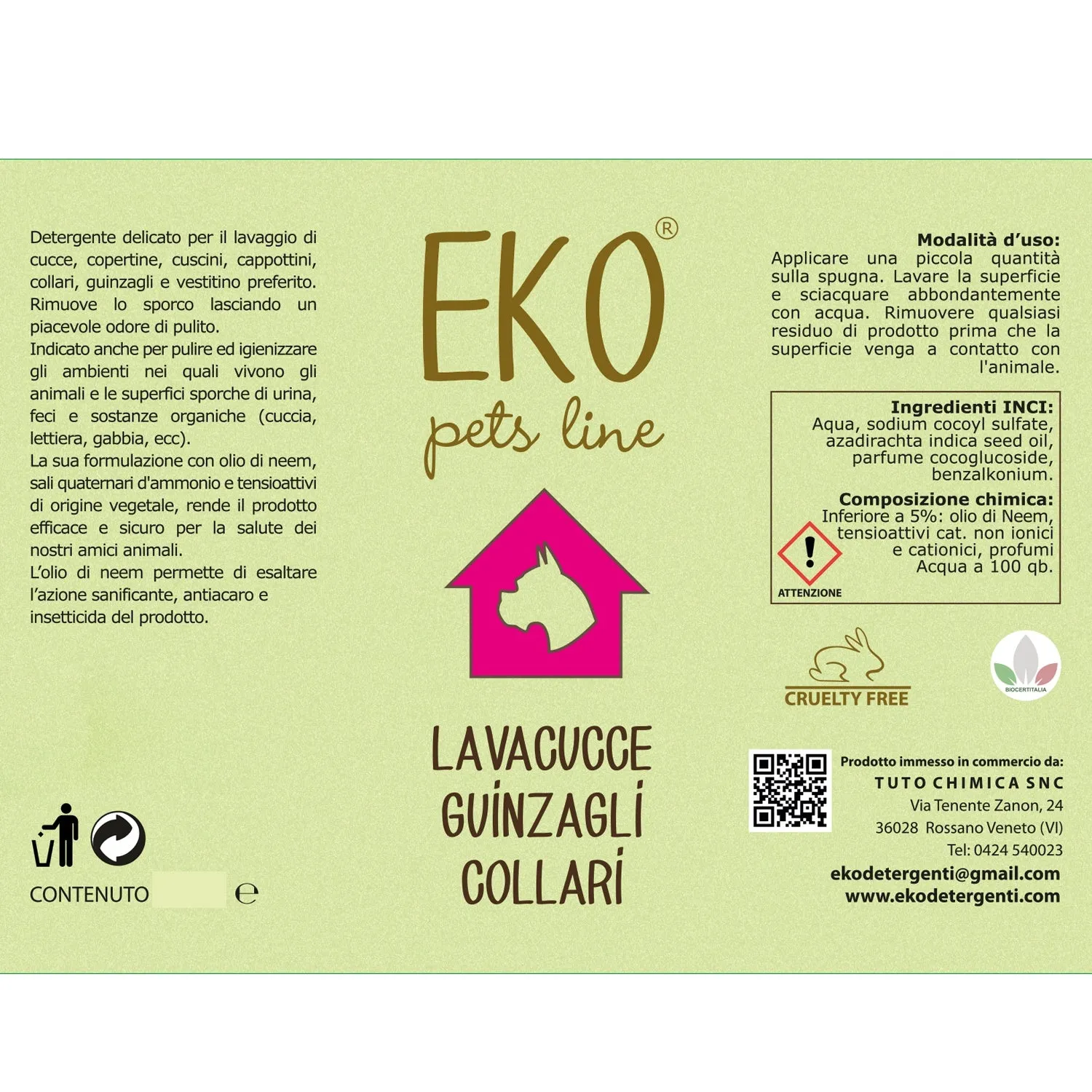 Tuto Chimica Eko Pets detergente lava cucce 220 ml olio neem