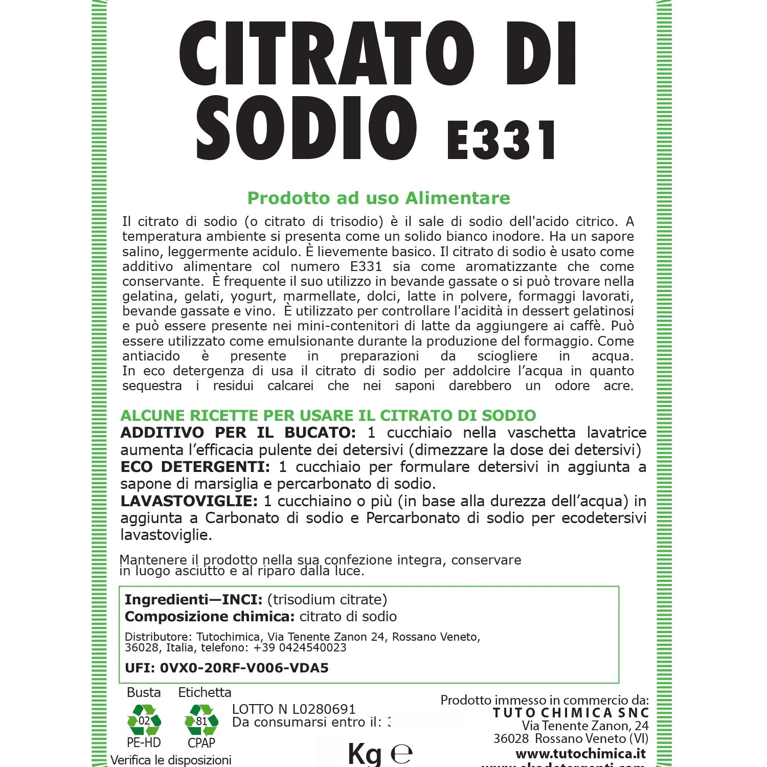 Tuto Chimica Citrato di Sodio E331 Polvere 500 g