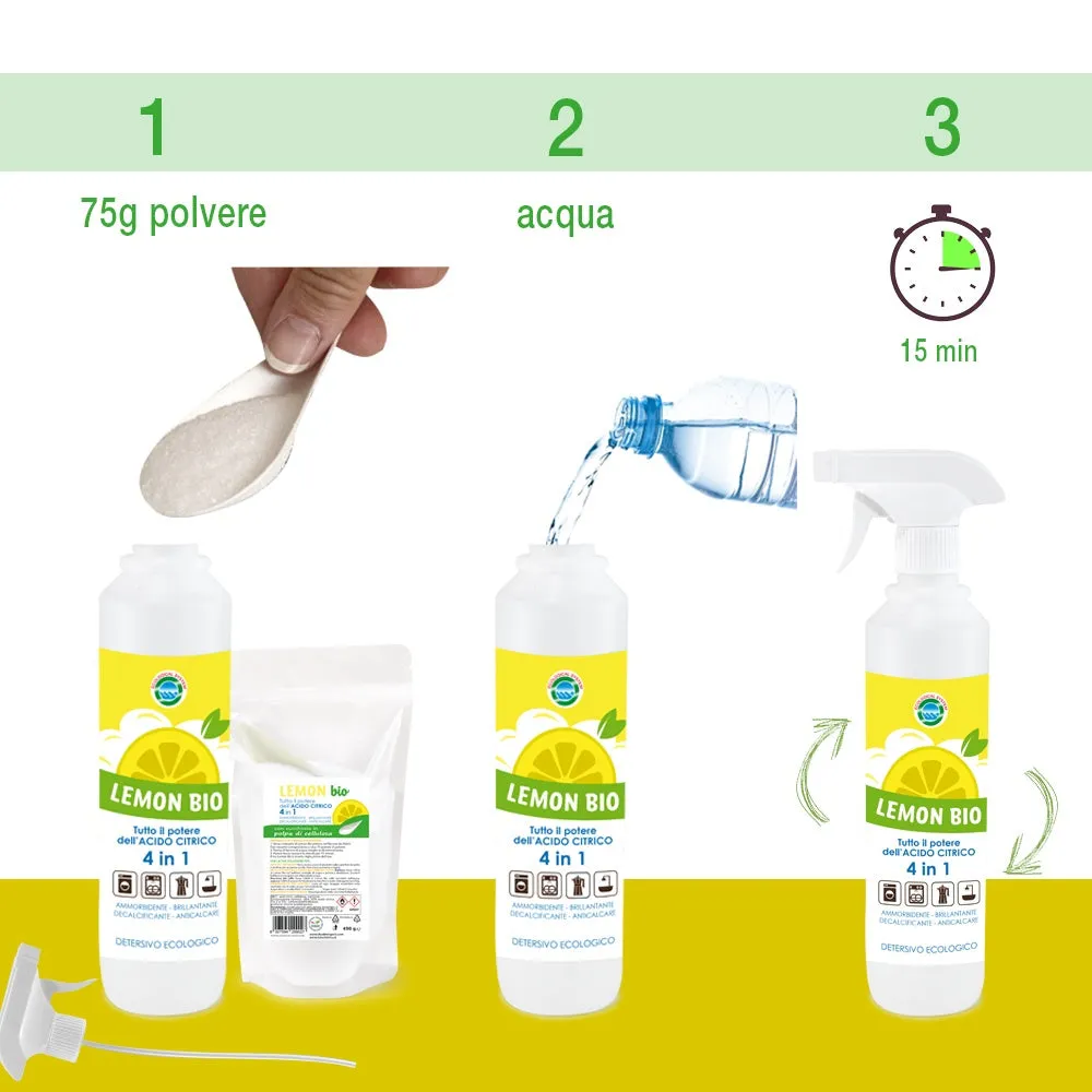 Tuto Chimica Lemon Bio kit anticalcare 500 ml + 450 g acido citrico