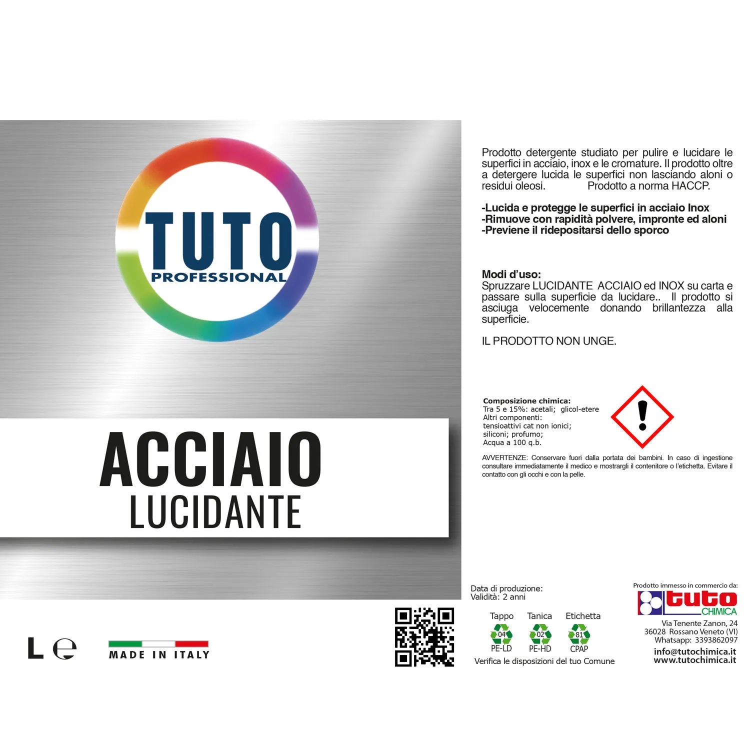 Tuto Chimica Acciaio Inox Pulitore Lucidante 250ml HACCP