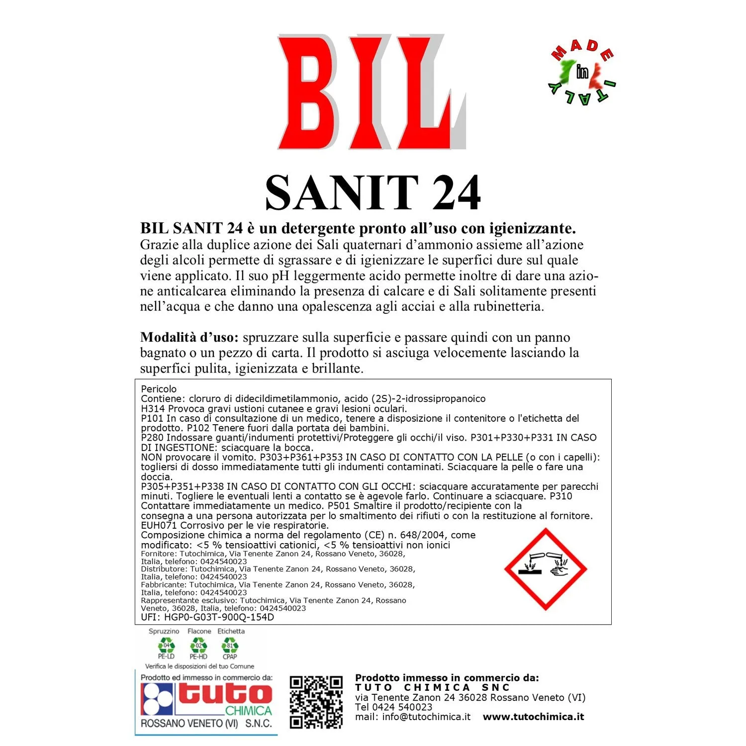 Tuto Chimica Bil Sanit 24 sgrassatore igienizzante 500ml superfici