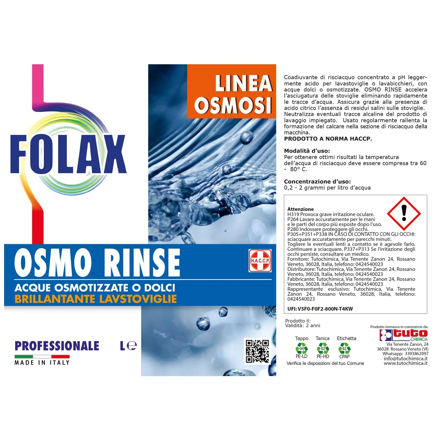 Folax Osmo Rinse brillantante lavastoviglie 5 L per osmosi