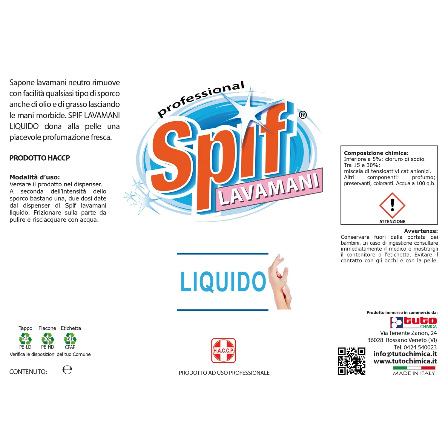 Tuto Chimica Spif sapone liquido lavamani 1 L delicato