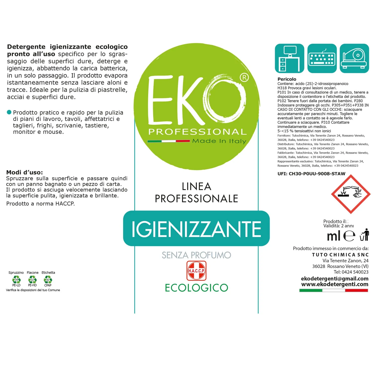 Tuto Chimica Eko Professional Igienizzante Spray 500 ml HACCP