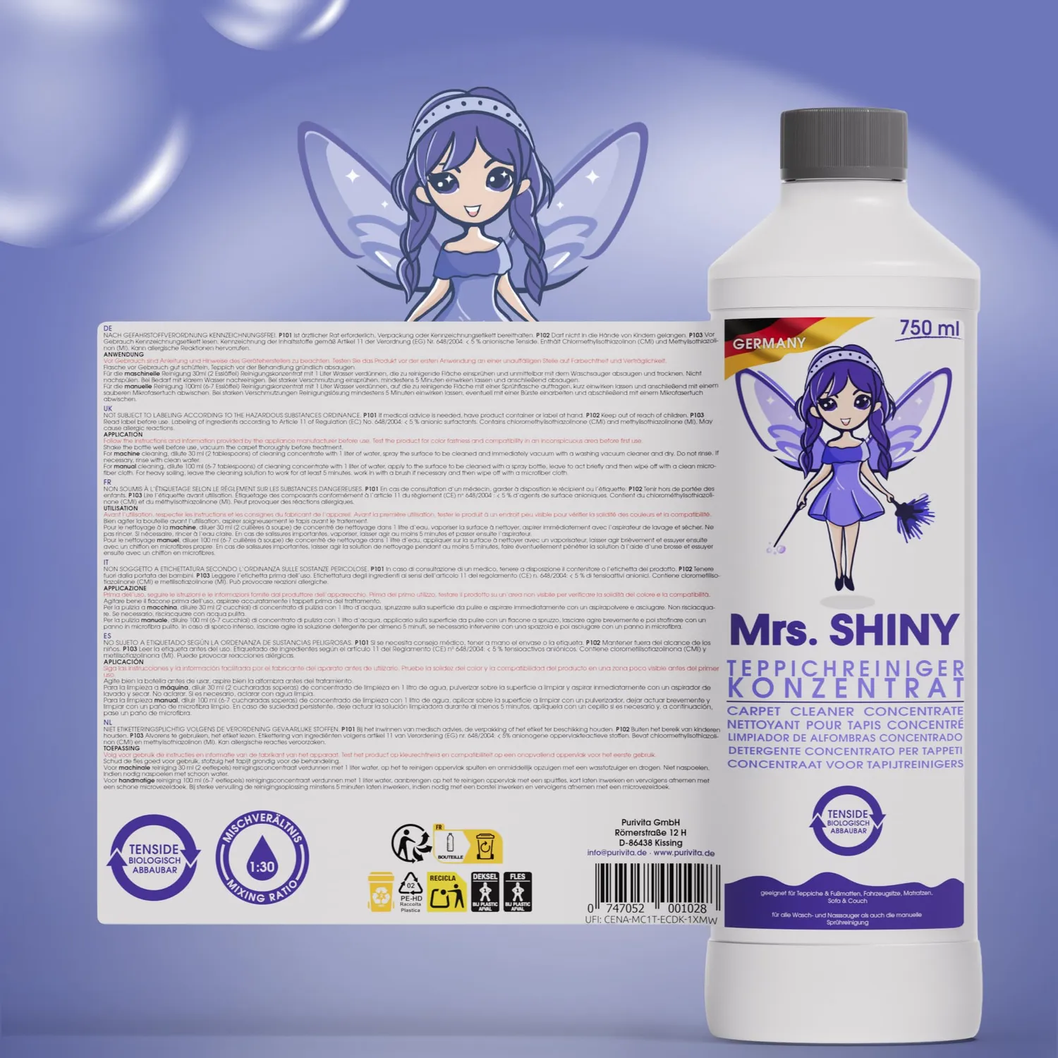 Shiny Detergente Tappeti Concentrato 750 ml Smacchiatore 1:30