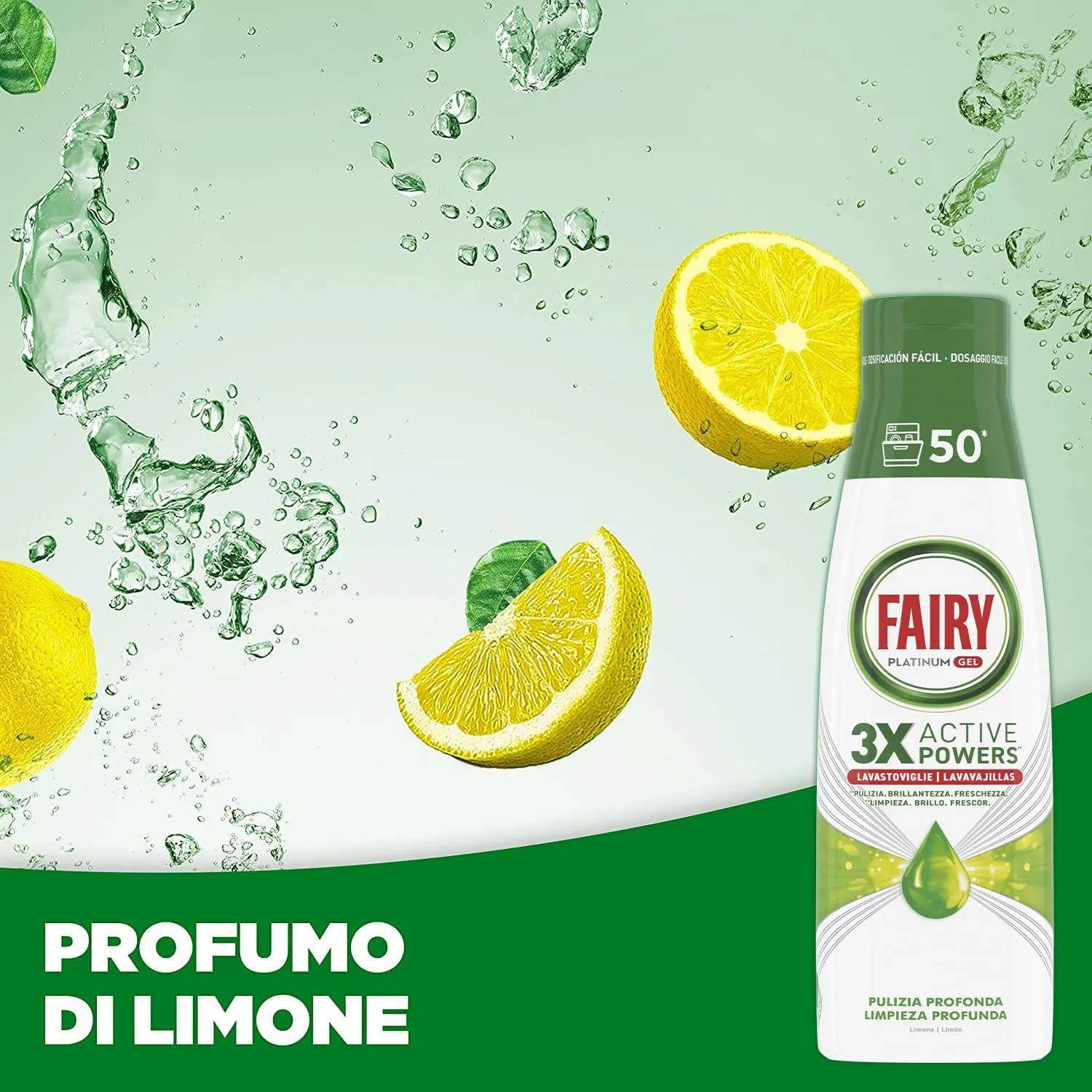 Fairy Platinum gel lavastoviglie 50 lavaggi limone