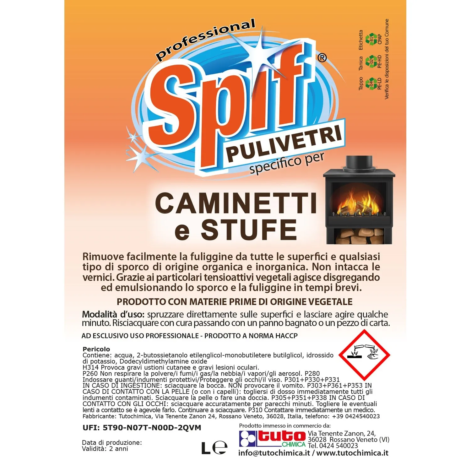 Tuto Chimica Spif Pulivetri e Caminetti detergente vetri 500 ml antifuliggine