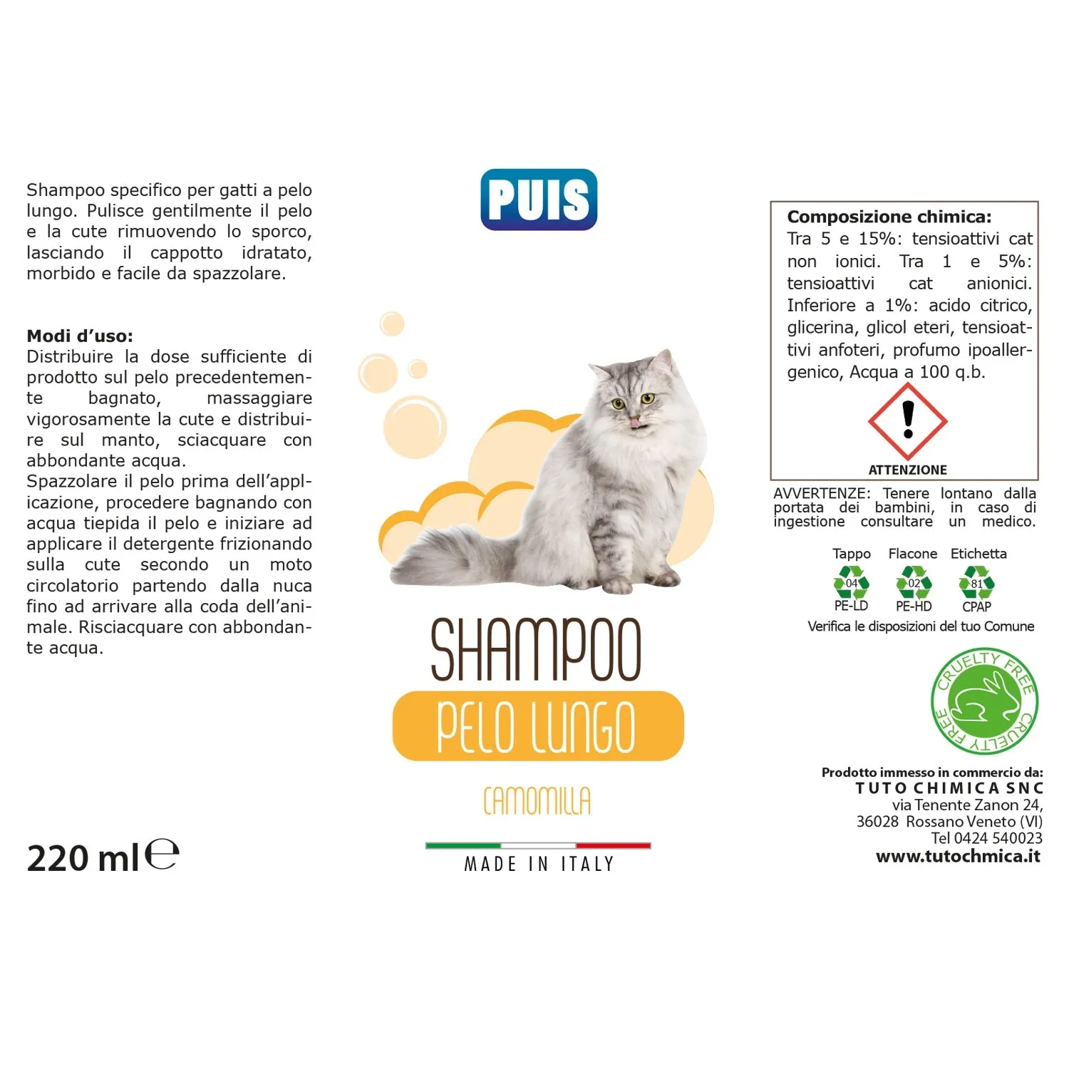 Tuto Chimica Puis Shampoo Gatto pelo lungo 220ml delicato