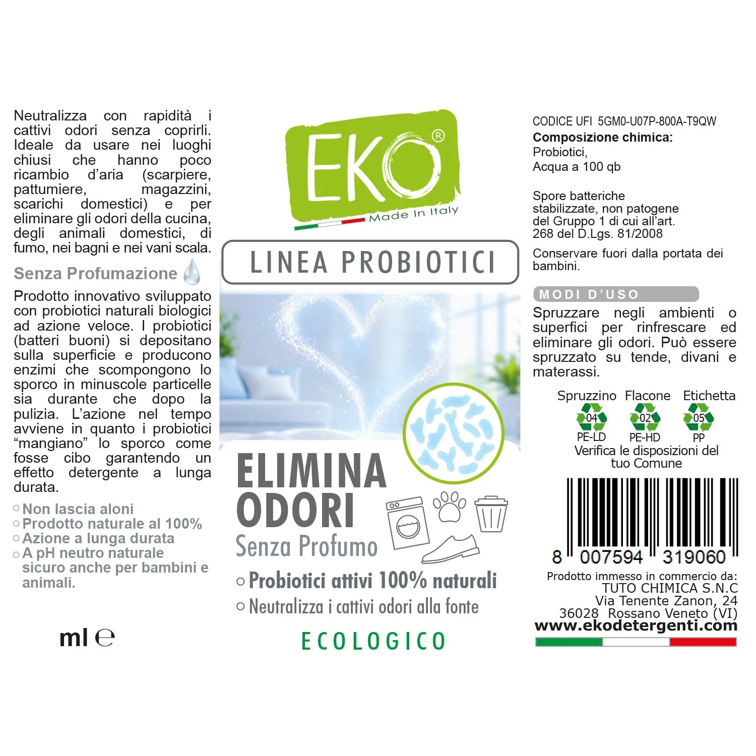 Eko Tuto Chimica Elimina Odori 500ml aloe