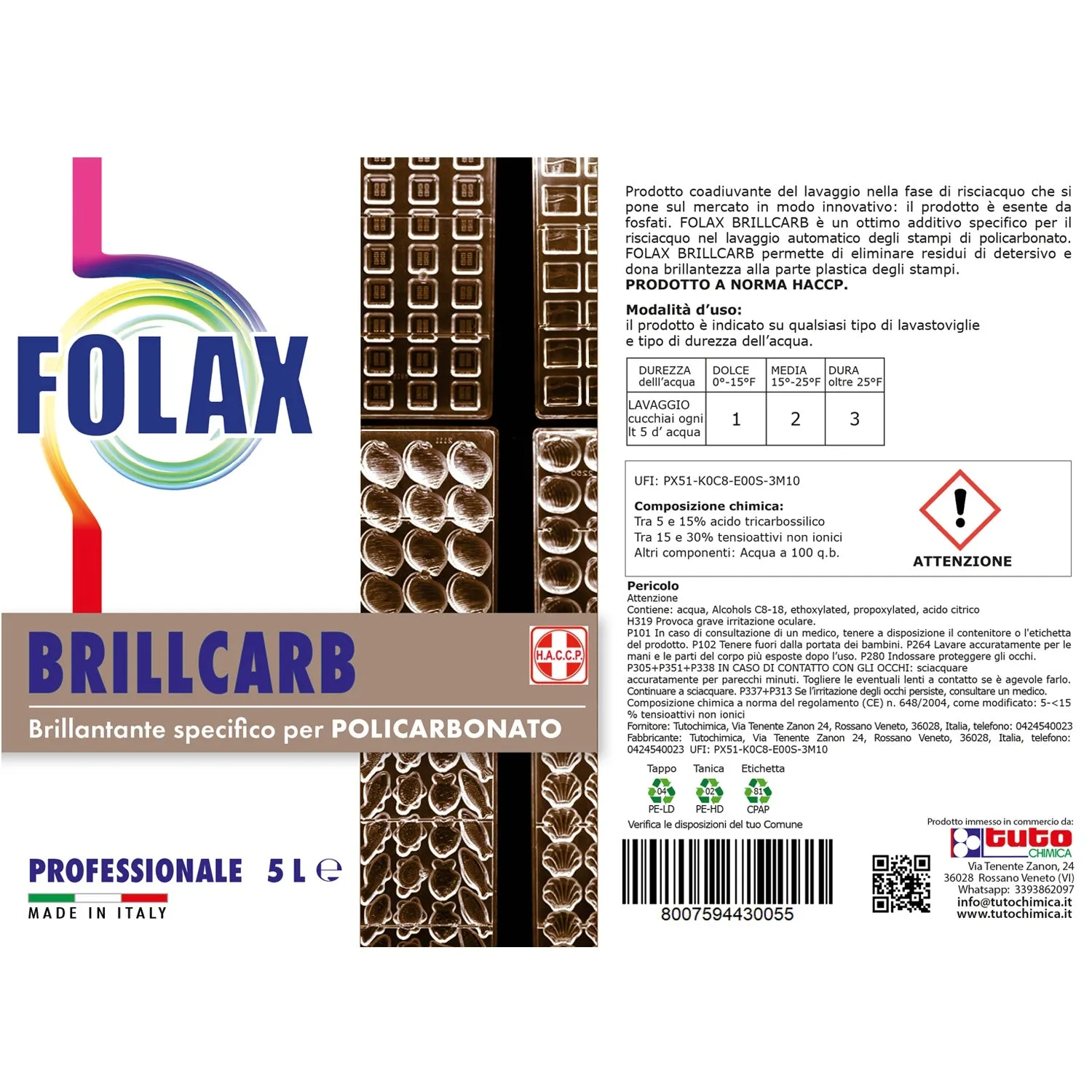 Tuto Chimica Folax Brillcarb brillantante 1 L senza fosfati