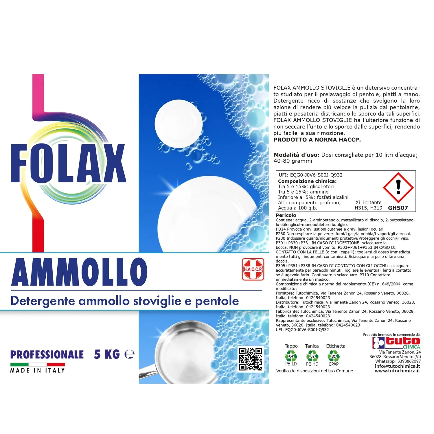 Tuto Chimica Folax Ammollo Stoviglie detersivo 5 kg pro