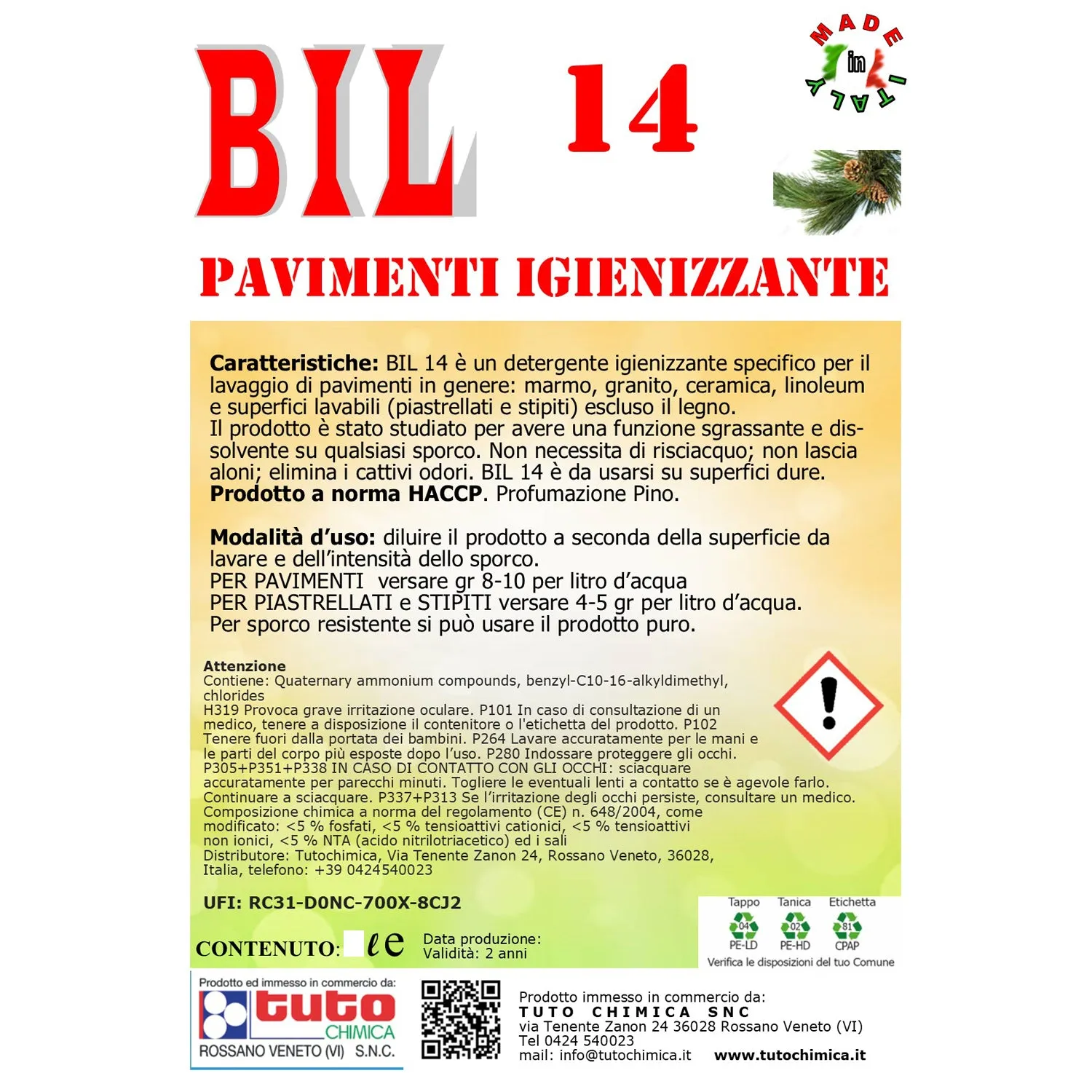 Tuto Chimica Bil 14 detersivo pavimenti igienizzante 1L pino
