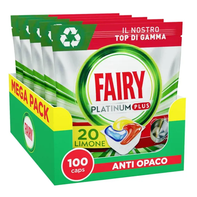 Fairy Platinum Plus pastiglie lavastoviglie limone 100 pz anti-opaco