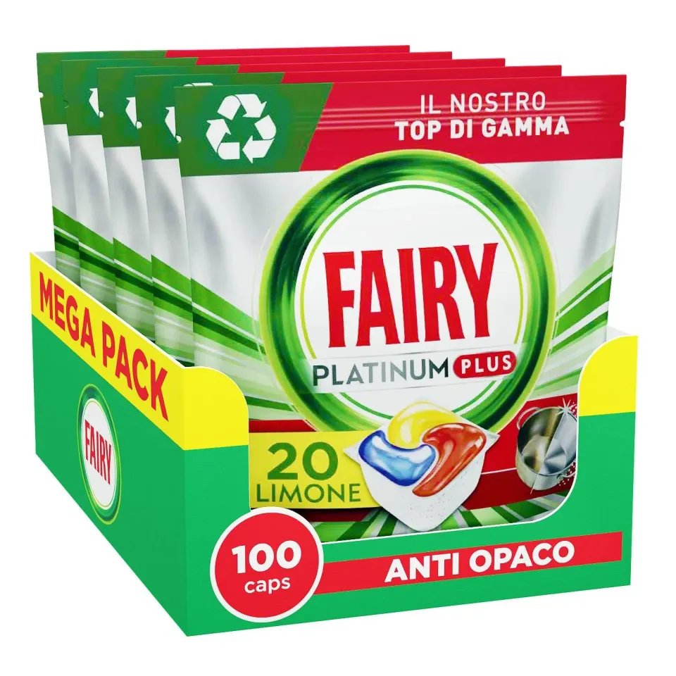 Fairy Platinum Plus pastiglie lavastoviglie limone 100 pz anti-opaco